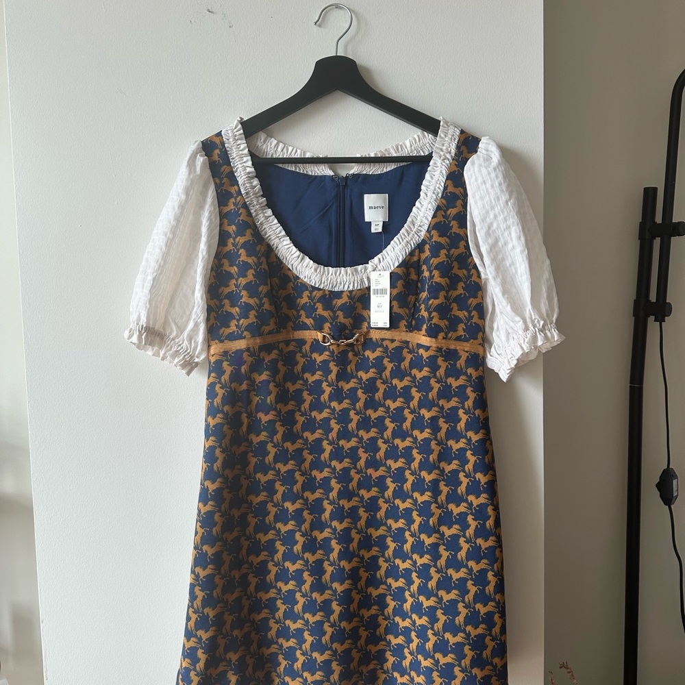 Maeve Navy and Brown Horse Pattern Twofer Mini Dress - Picture 3 of 6